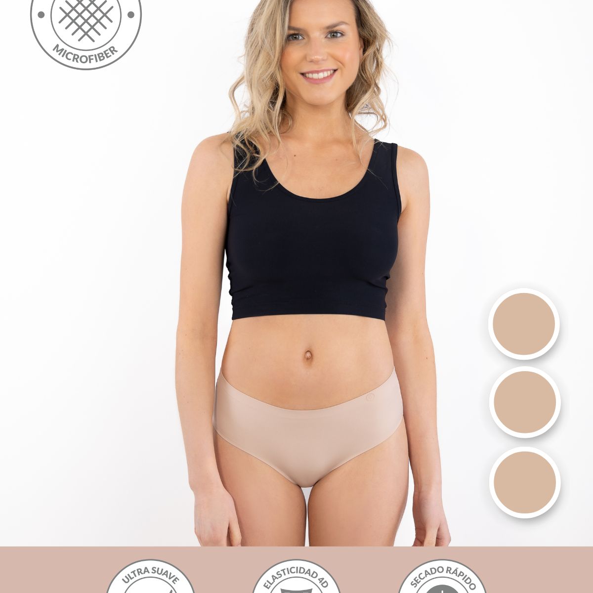 UNICA LINGERIE - CALZÓN PACK 3 PANTALETA  MICROFIBRA SIN DEMARCACIÓN BEIGE