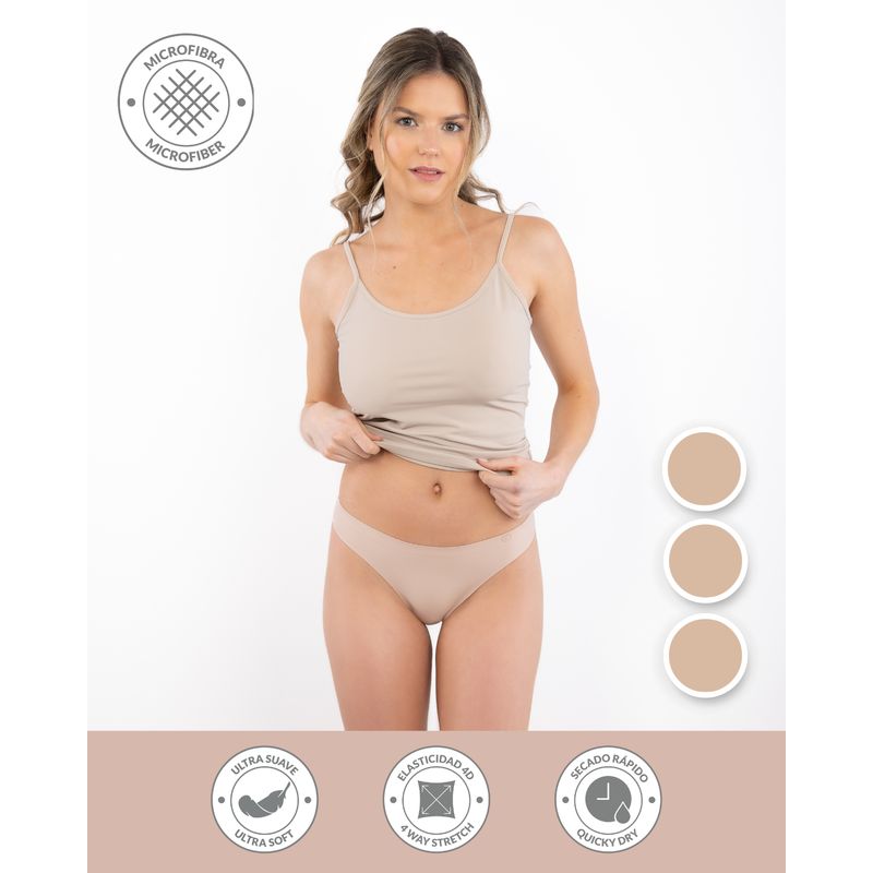 UNICA LINGERIE - CALZÓN PACK 3 BIKINI - MICROFIBRA SIN DEMARCACIÓN BEIGE