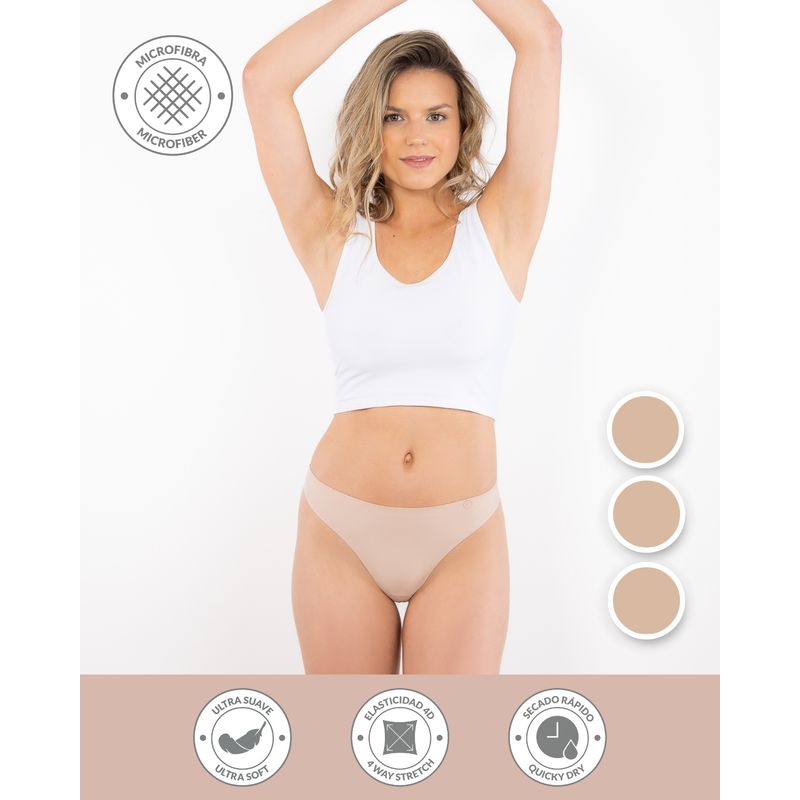 UNICA LINGERIE - CALZÓN PACK 3 COLALESS - MICROFIBRA SIN DEMARCACIÓN BEIGE