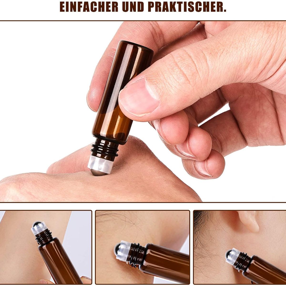 KUANGYE - 50 Piezas Botellas De Vidrio ámbar De Aceite Esencial Roll-On 10ml