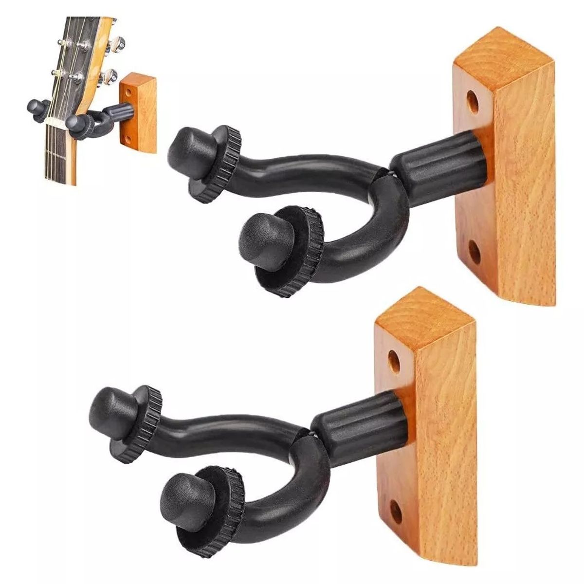 KUANGYE - Colgador Pared Guitarra Bajo Y Ukelele Madera Metal Pack 2 U