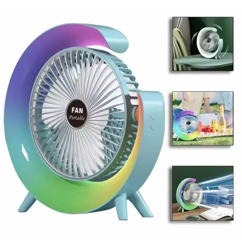 GENERICO - Ventilador De Escritorio Recargable Portátil Y Luz Led Celeste