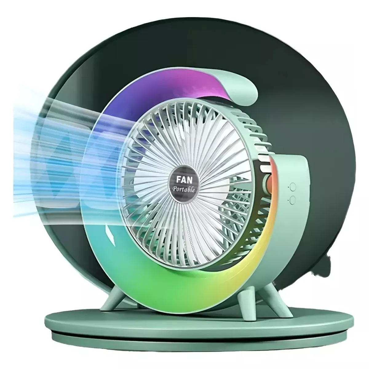 GENERICO - Ventilador De Escritorio Recargable Portátil Y Luz Led Verde Agua