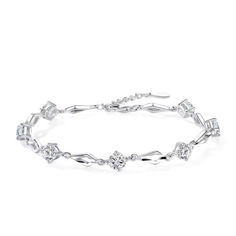 GENERICO - Pulsera Plateada Rombos y Circones