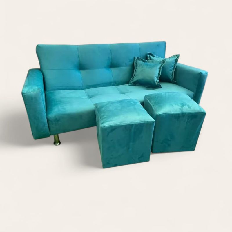 GENERICO - SOFA FUTON CAMA CON BRAZOS COLOR TURQUESA