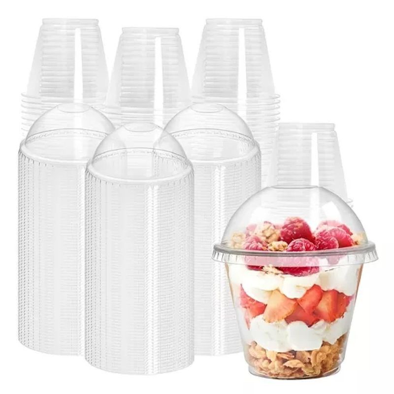 GENERICO - X100 Vasos Plasticos Desechables Vaso Tapa Domo Sin Hoyo 9oz