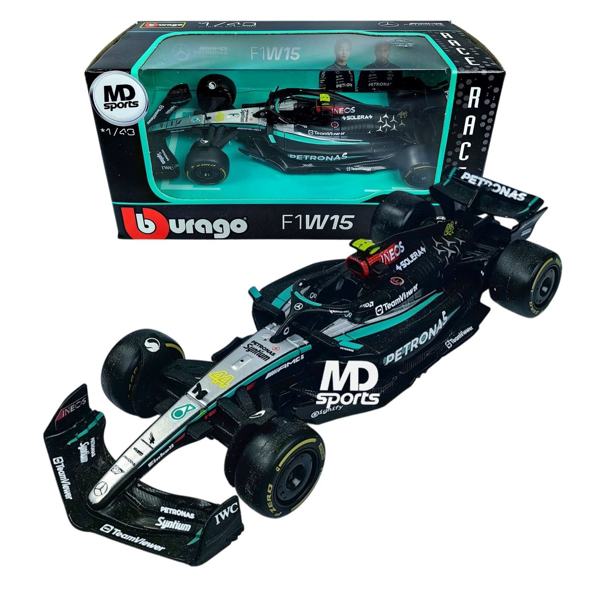 BBURAGO - Auto F1 Mercedes W15 2024 44 Lewis Hamilton Caja Normal 1:43