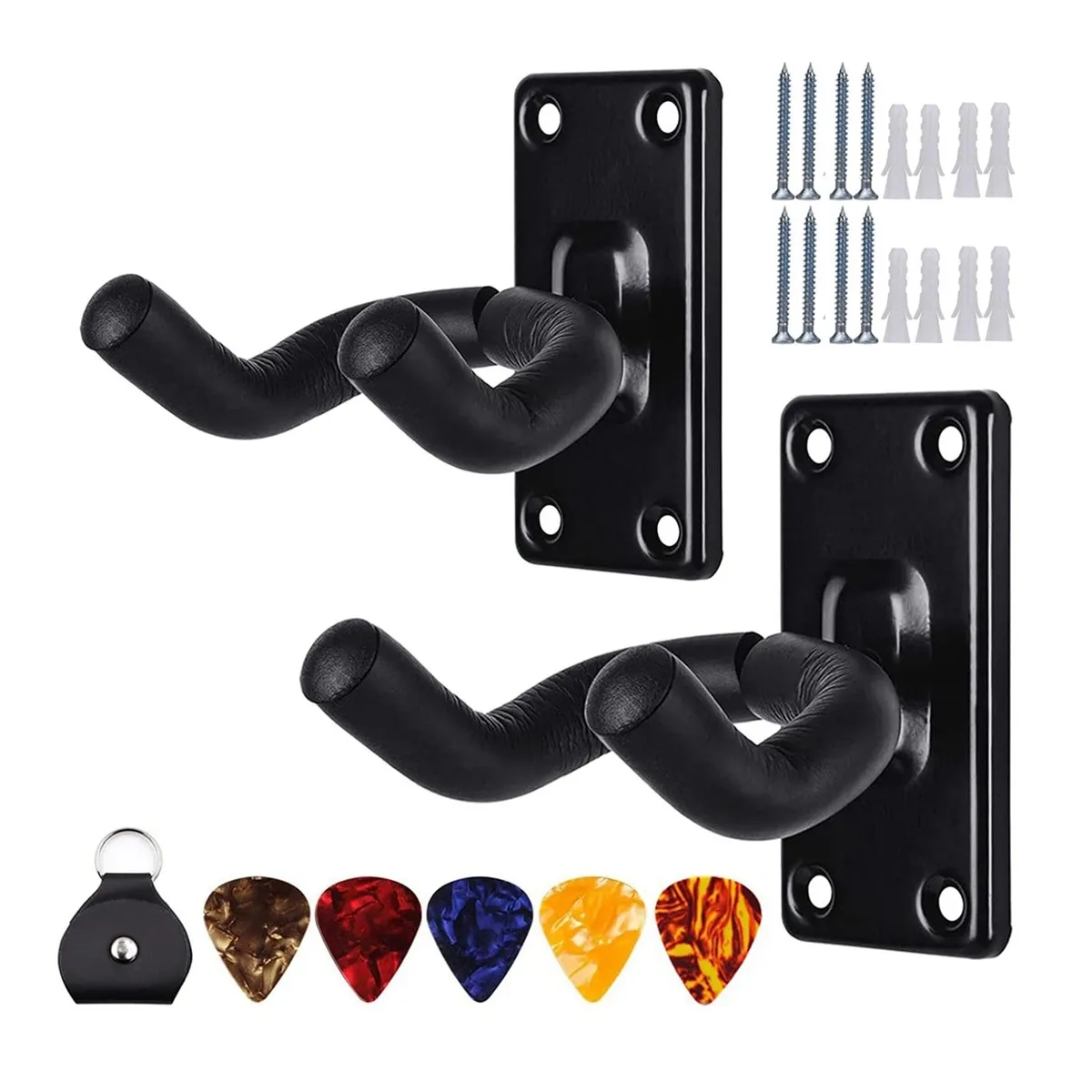 ATURE - 2 Piezas Soporte Para Guitarra Colgador De Pared + 5 Púas