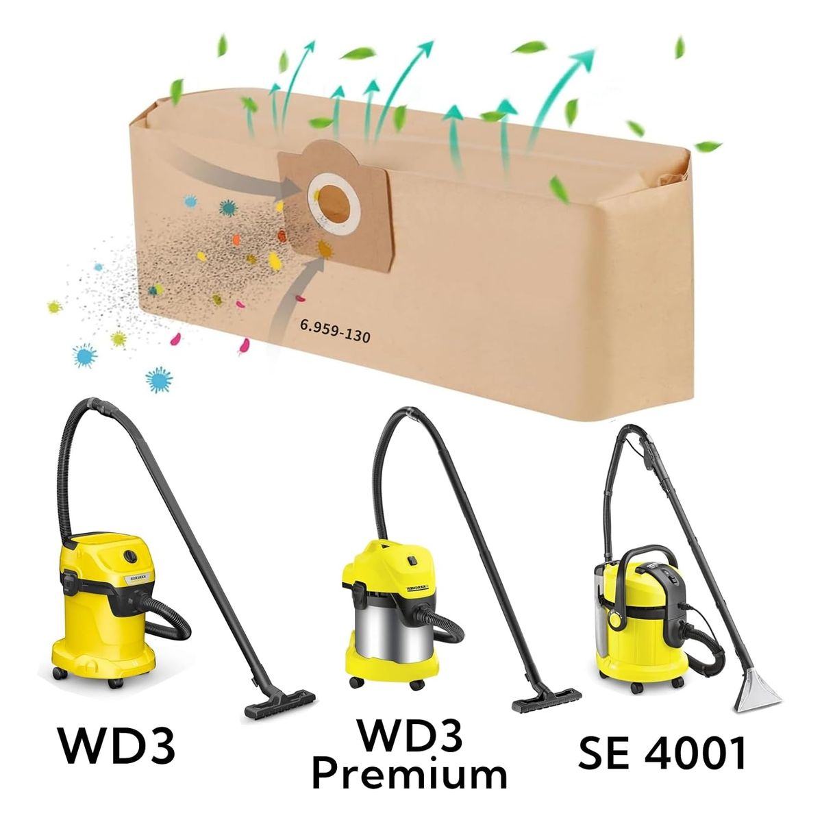 ATURE - 5u Repuesto Aspiradora Karcher Wd3 Bolsa De Filtro