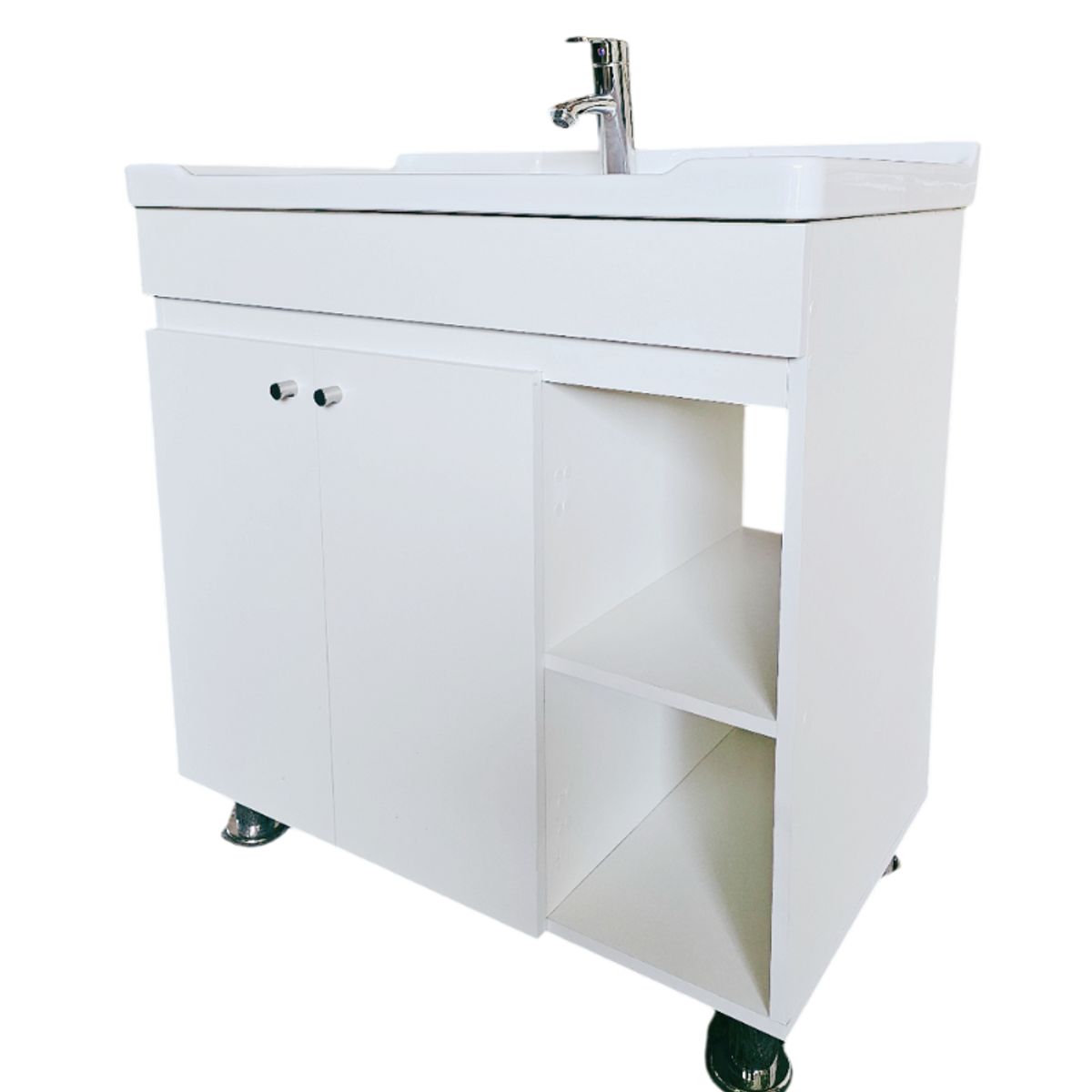 MODERN SPACE - Mueble Vanitorio 80x47 Cm Blanco Loza Con Bordes Con Patas