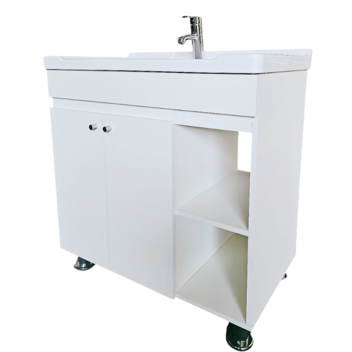 MODERN SPACE - Mueble Vanitorio 80x47 Cm Blanco Loza Con Bordes Con Patas