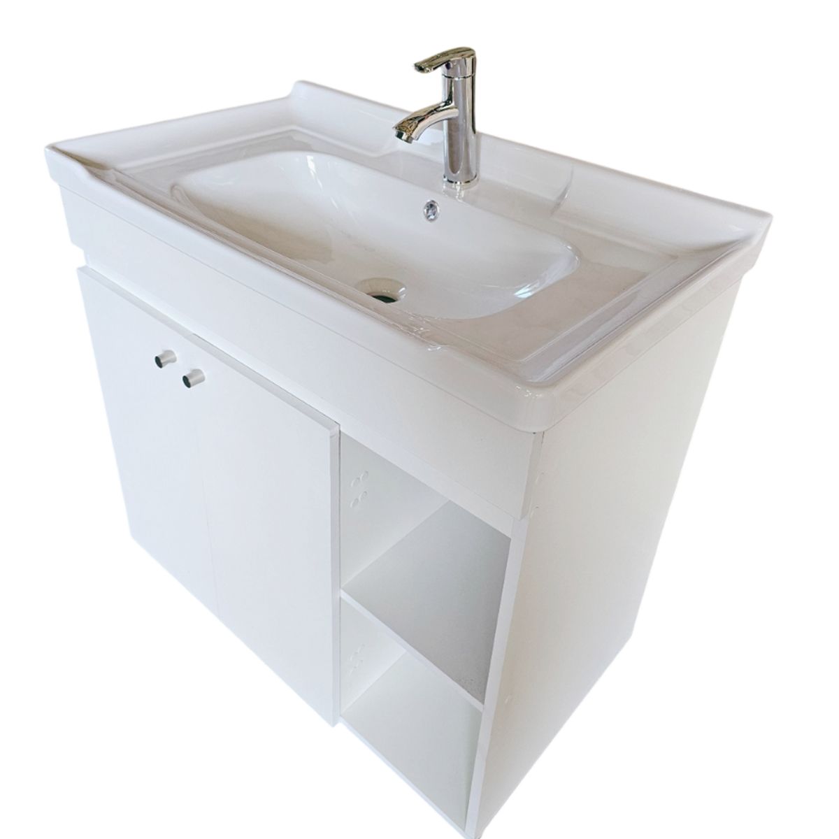 MODERN SPACE - Mueble Vanitorio 80x47 Cm Blanco Loza Con Bordes Con Patas