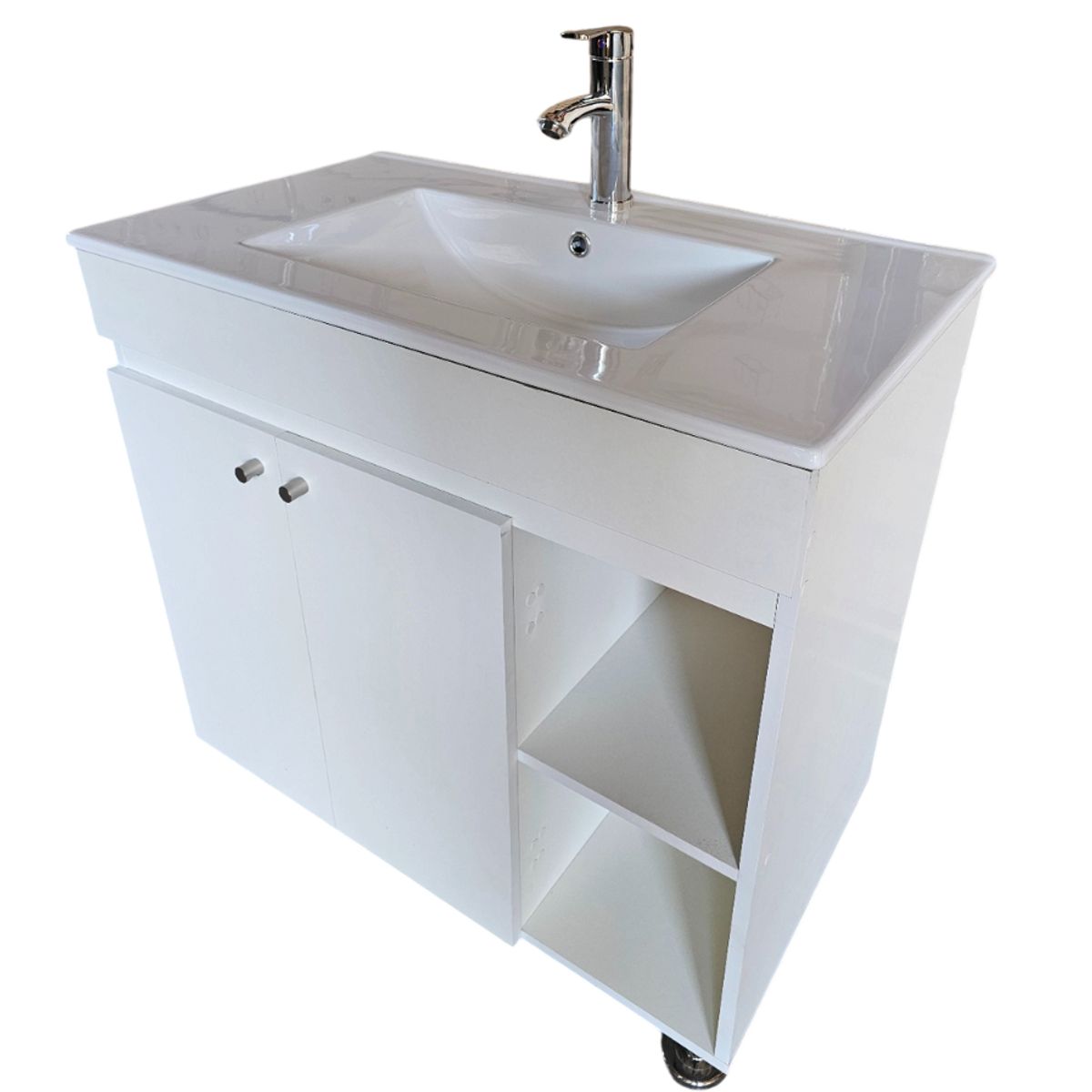 MODERN SPACE - Mueble Vanitorio 80x47 Cm Blanco Loza Plana Con Patas