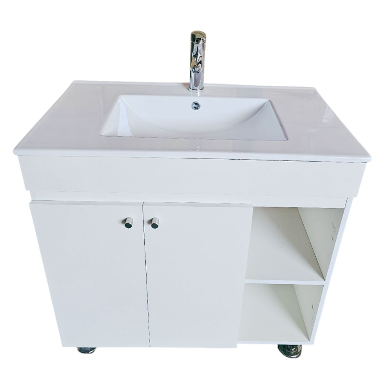 MODERN SPACE - Mueble Vanitorio 80x47 Cm Blanco Loza Plana Con Patas