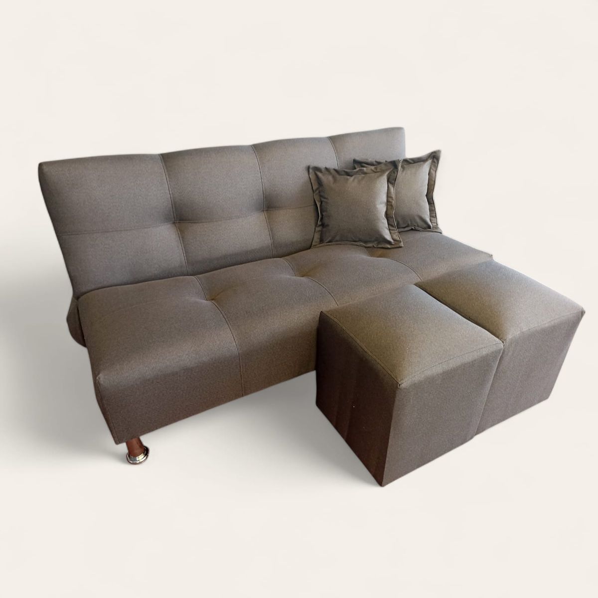 GENERICO - FUTON CAMA GRIS LINO - 150 DE LARGO
