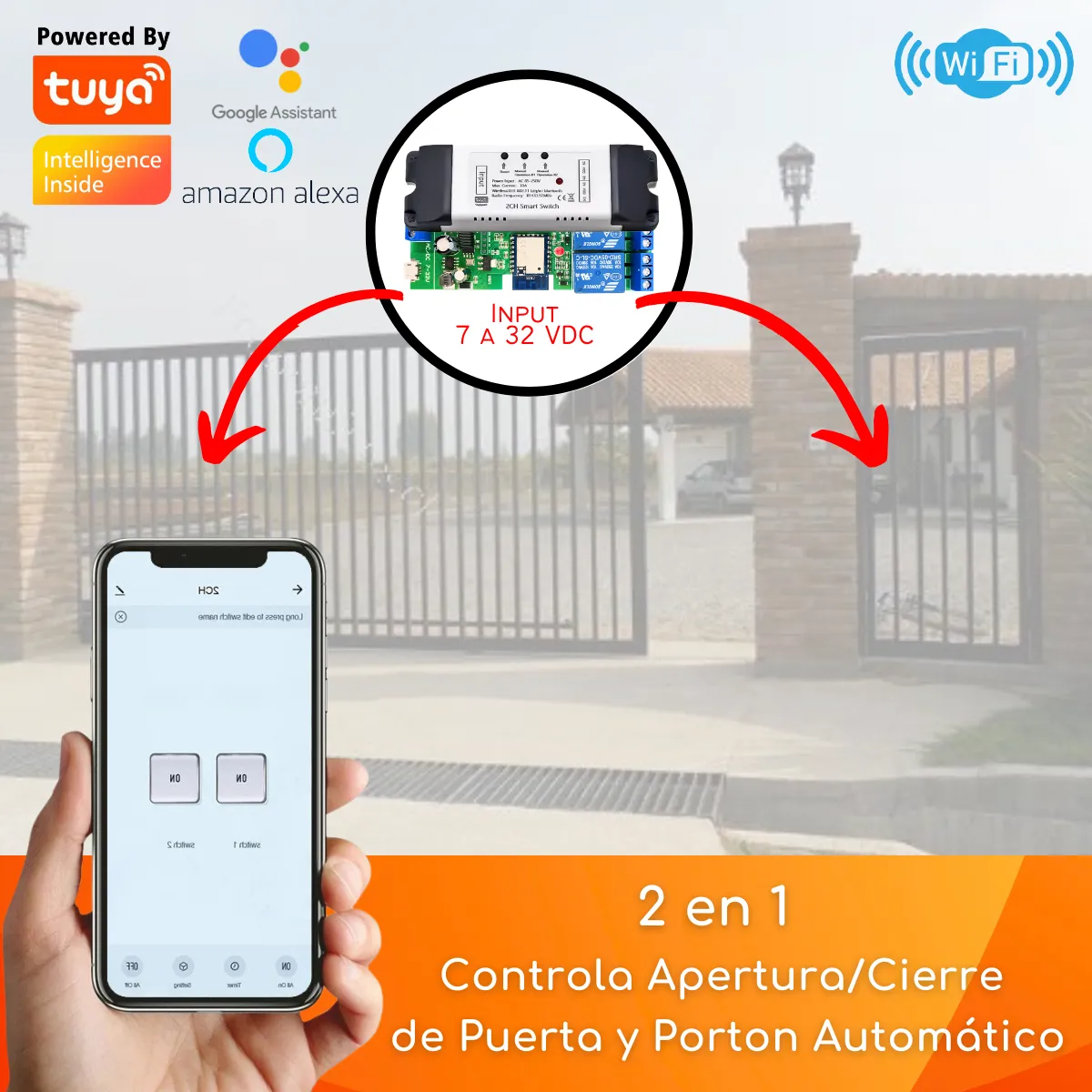 D MOTICA - Abre Portón Wifi + Rf - 2 En 1 - Portón + Puerta - 7 A 32 VDC