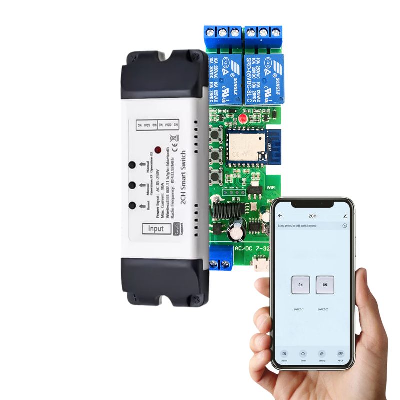 D MOTICA - Interruptor Inteligente Wifi + Rf - Rele 2 Canales - 7 a 32 VDC