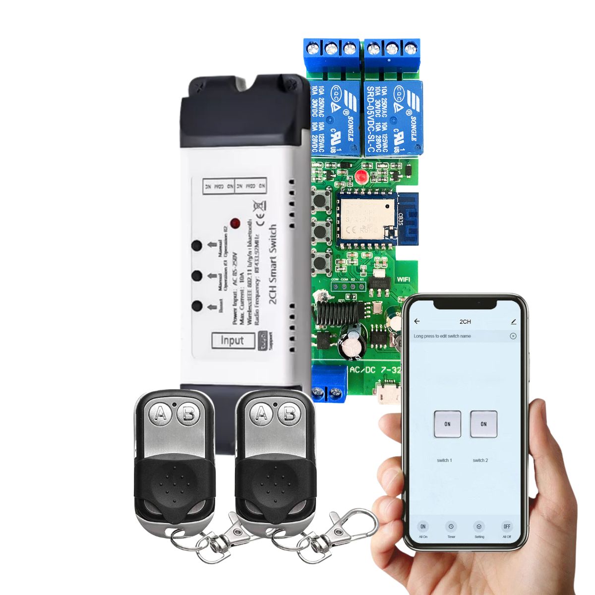 D MOTICA - Interruptor Inteligente Wifi + 2 Controles - 2 Canales - 7 a 32 VDC
