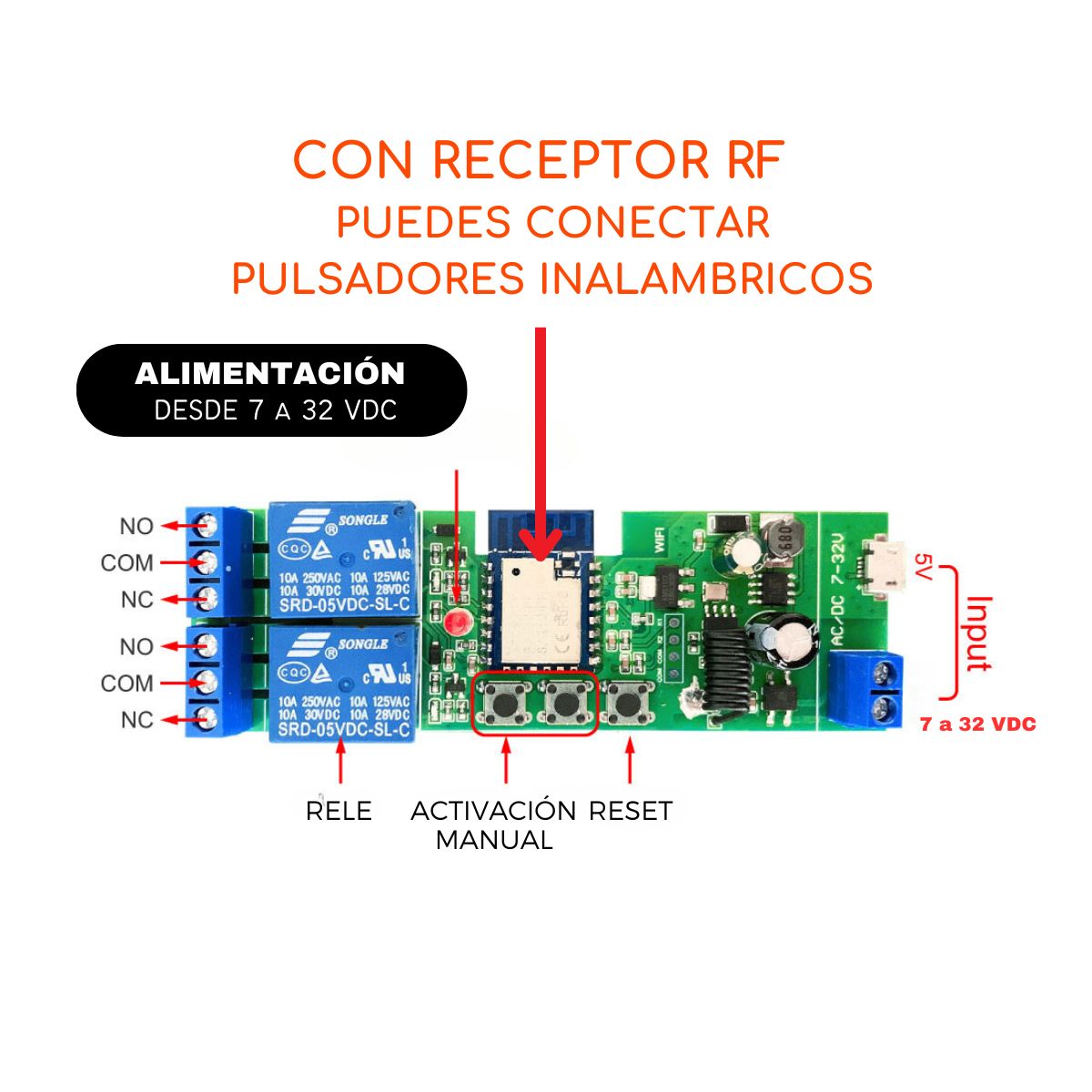 D MOTICA - Interruptor Inteligente Wifi + 2 Controles - 2 Canales - 7 a 32 VDC