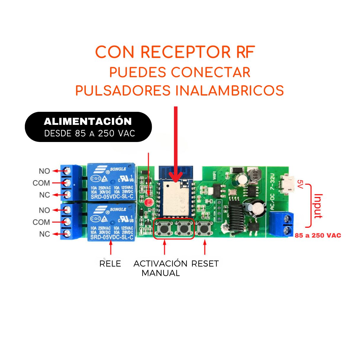 D MOTICA - Interruptor Inteligente Wifi + 2 Control - 2 Canales - 85 a 250 VAC