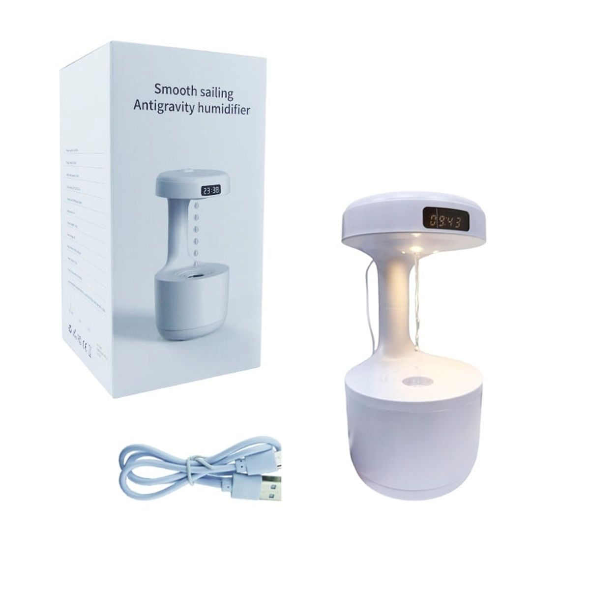STARTECHOFFICE - Humidificador Antigravedad Reloj, Luz Cálida y Capacidad de 600 ml Recargable Iluminación LED
