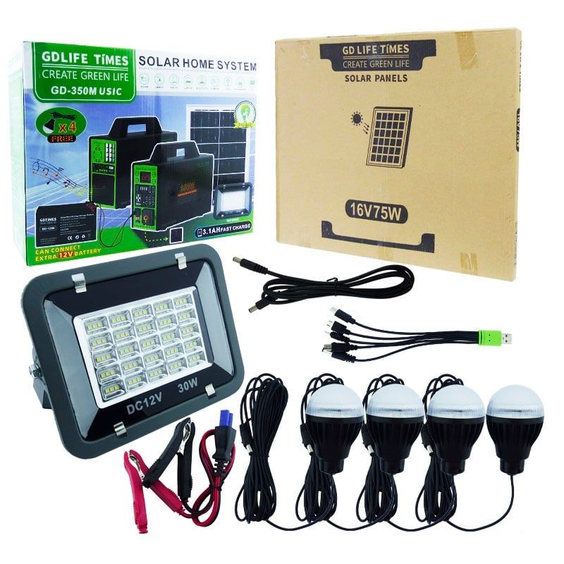 STARTECHOFFICE - Generador Solar 350W 4 Ampolletas LED Reflector LED Bluetooth 75000mAh