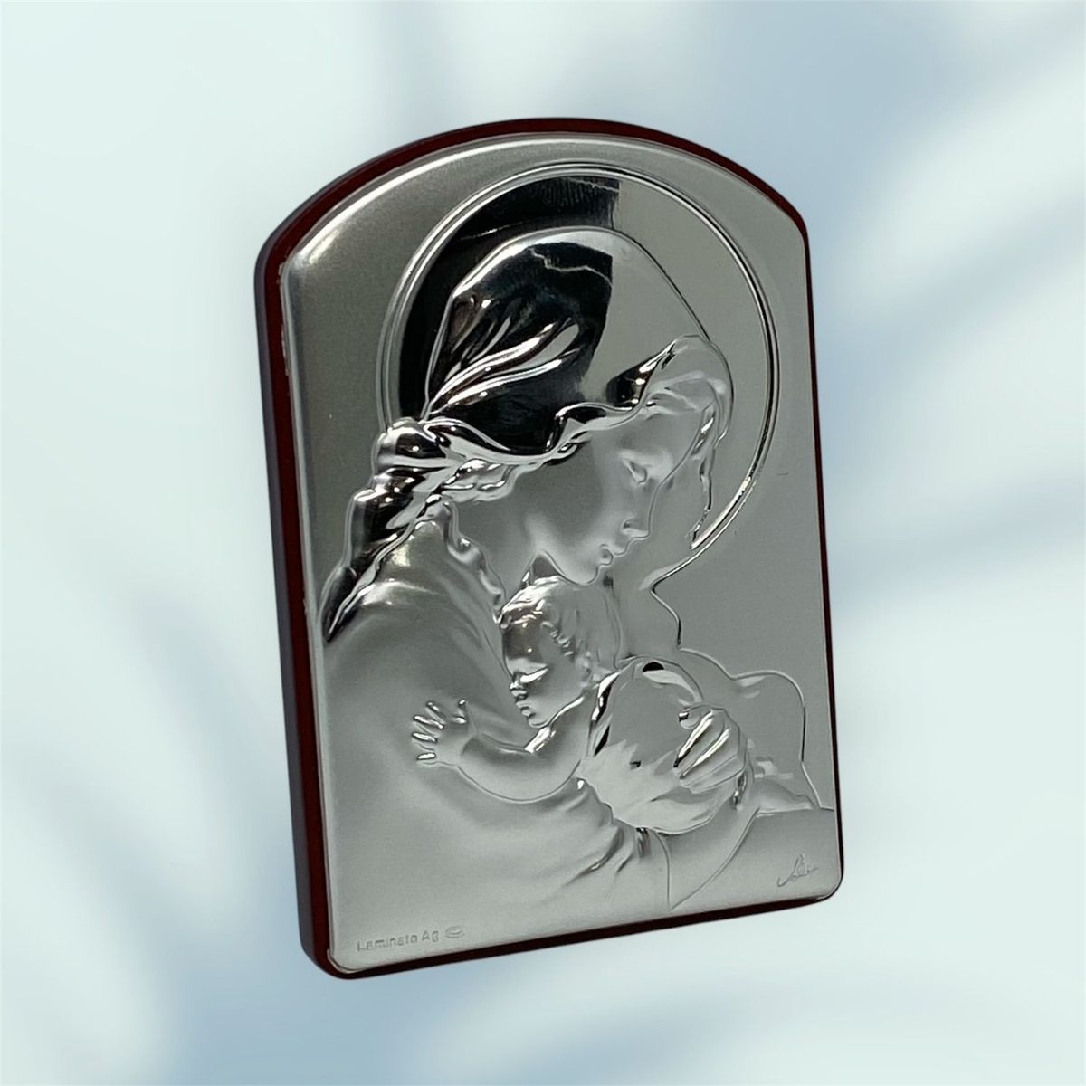 GENERICO - Cuadro Madera Italiano Madonna Bambino, en Plata 925