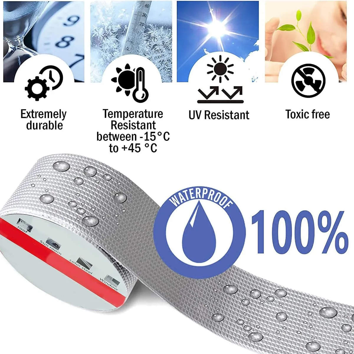 Cinta Sellador Butilo Techo Gotera Impermeable 10cm×10 Mts, marca KUANGYE - Foto 2