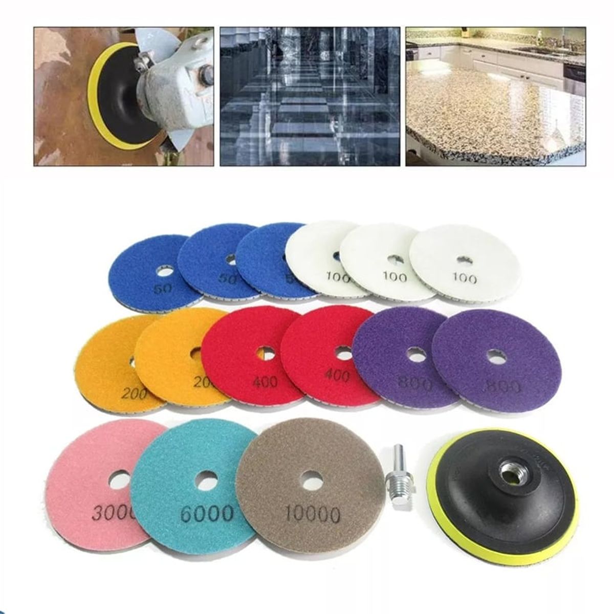 KUANGYE - Set 17 Piezas Disco Flexible Diamantado Pulir Mármol Granito