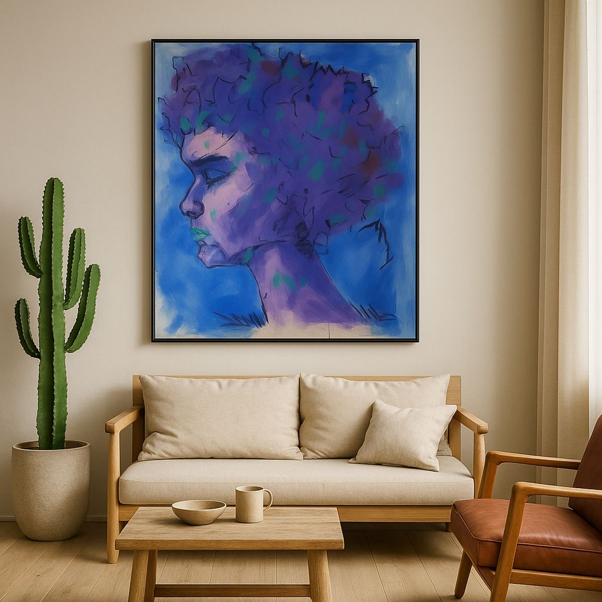 GENERICO - Cuadro Retrato Mujer Expresionista Acrílico Sobre Lienzo  90x70