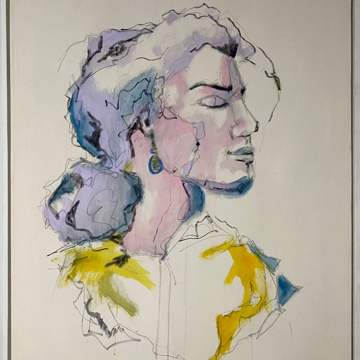 GENERICO - Cuadro Retrato Femenino Estilo Boceto Acuarela Acrílico 90x70 Pintado a mano