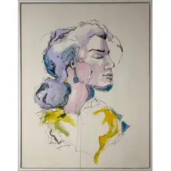 GENERICO - Cuadro Retrato Femenino Estilo Boceto Acuarela Acrílico 90x70 Pintado a mano