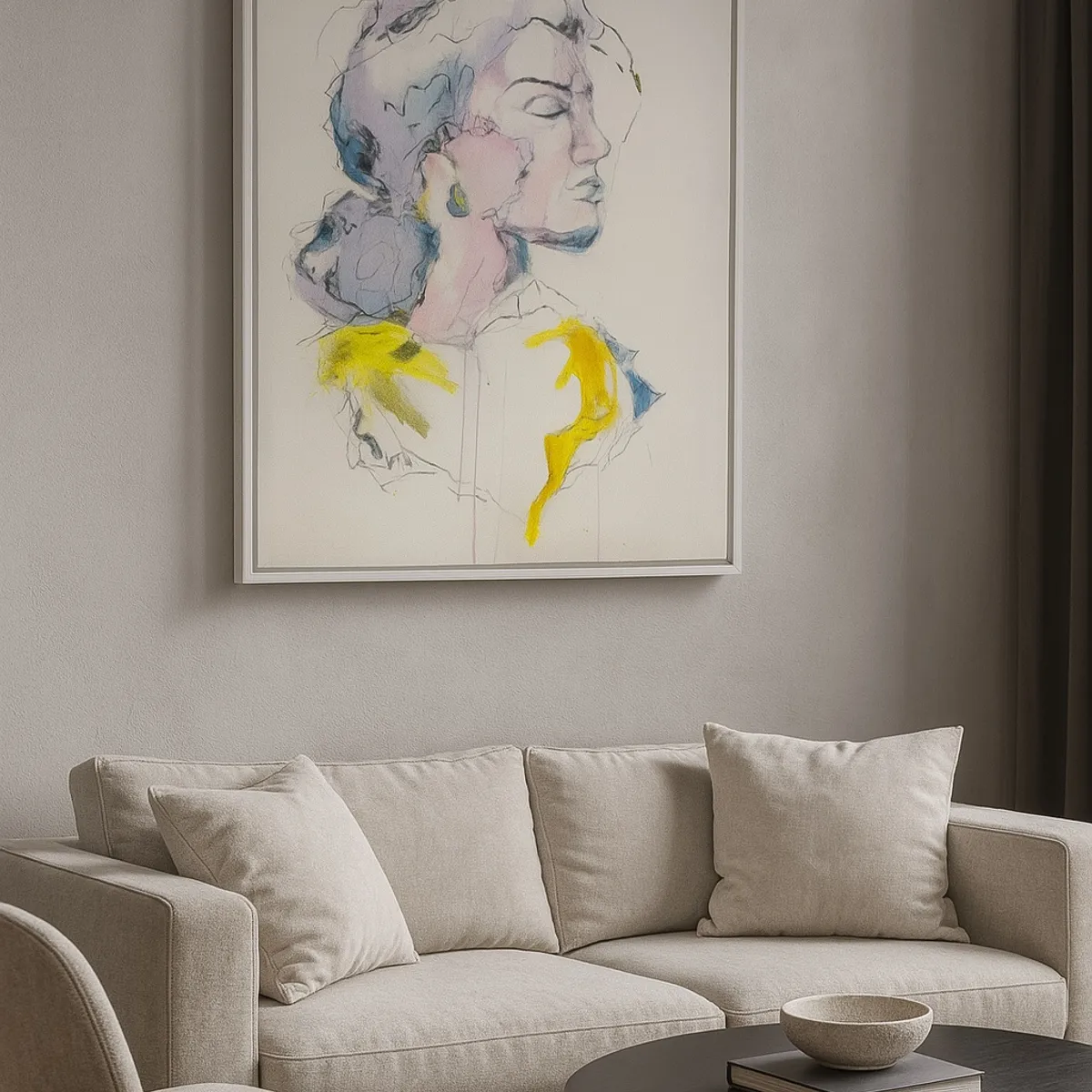 GENERICO - Cuadro Retrato Femenino Estilo Boceto Acuarela Acrílico 90x70 Pintado a mano