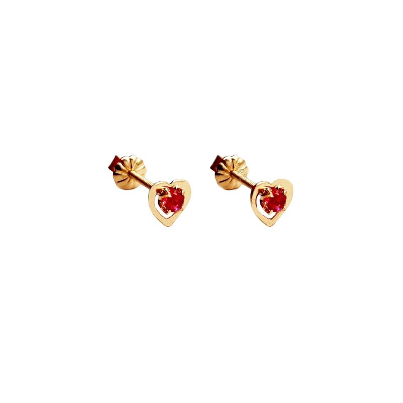 JOYAS MYTOKE - Aros Oro 18 kilates Corazon Rubi Tornillo Niña Mujer Joven.-