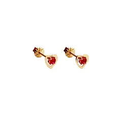 JOYAS MYTOKE - Aros Oro 18 kilates Corazon Rubi Tornillo Niña Mujer Joven.-