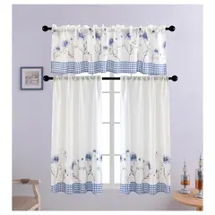 GENERICO - Cortina de Cocina con Diseños 138 x 136 cm - Blanco Flores Azules
