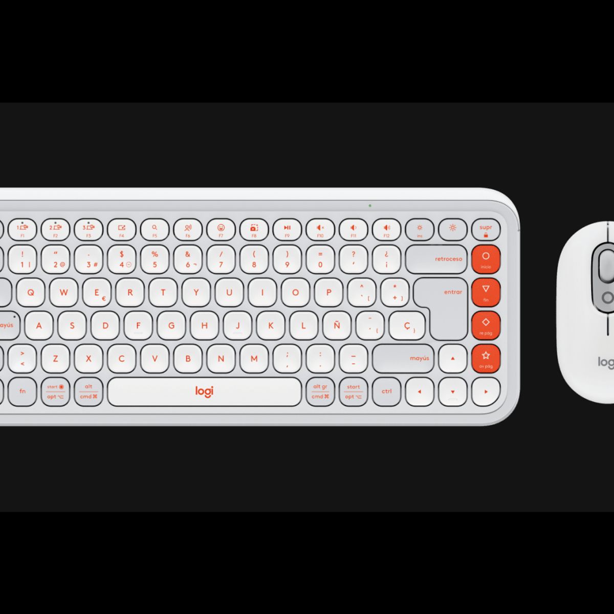 LOGITECH - Logitech Pop Icon, Kit Teclado y Mouse, Inalámbrico, Español, Color Blanco, Naranja