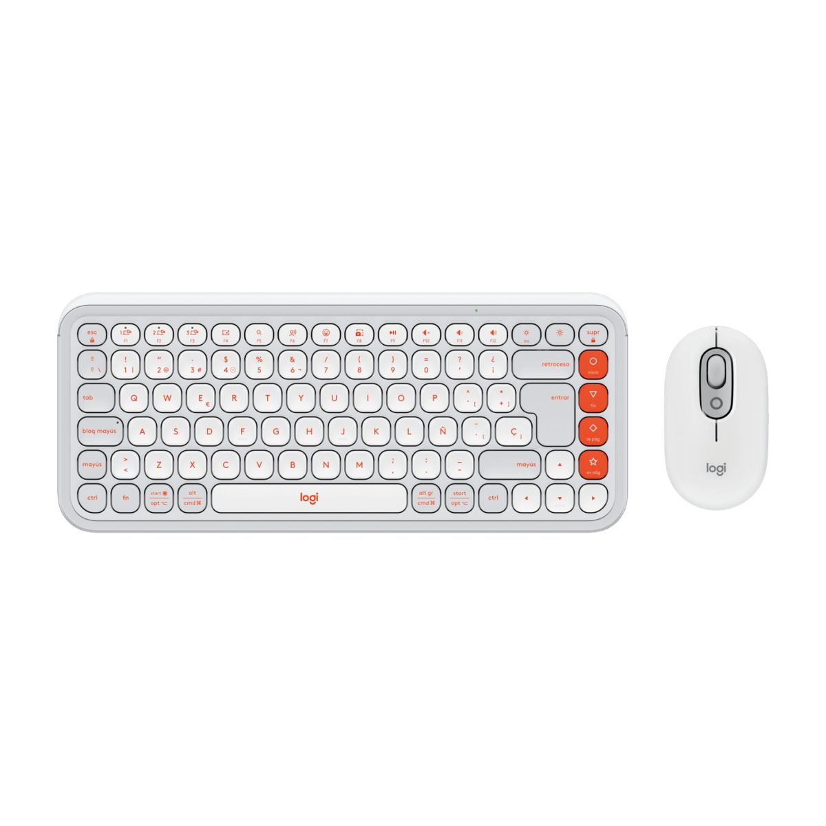 LOGITECH - Logitech Pop Icon, Kit Teclado y Mouse, Inalámbrico, Español, Color Blanco, Naranja