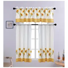 GENERICO - Cortina de Cocina con Diseños 138 x 136 cm - Blanco Amarillo Girasoles