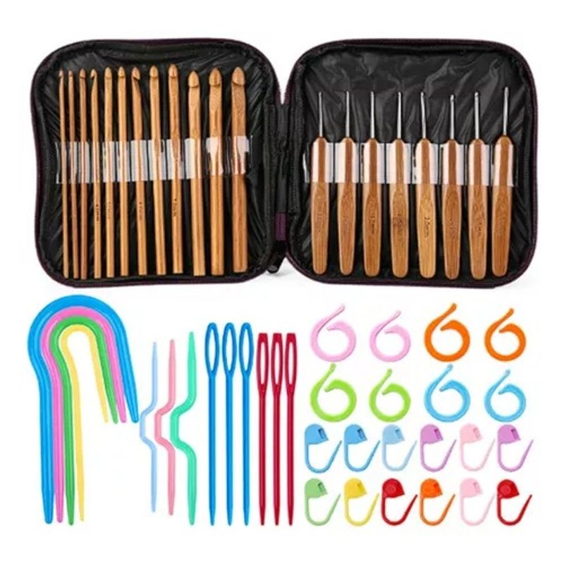 GENERICO - Set De 20 Crochet De Madera Con Estuche Y Accesorios