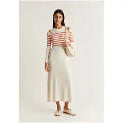 SCALPERS - Vestido Punto Canalé Aberturas Orange Stripes
