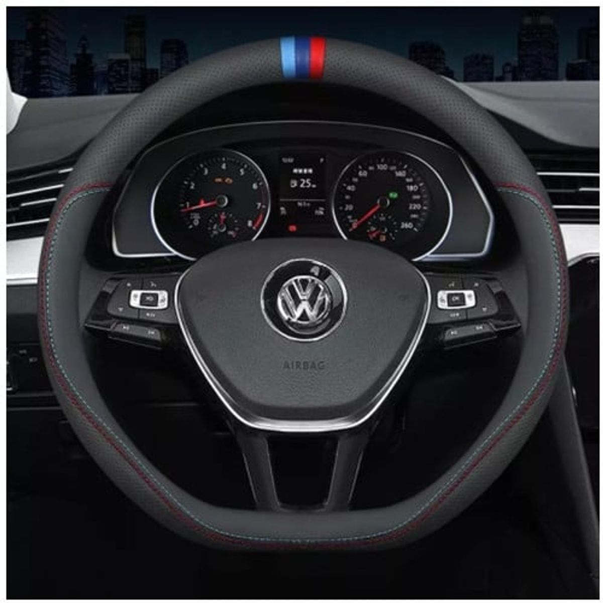 KUANGYE - Fibra De Carbono Funda De Volante Para Volkswagen Tipo D