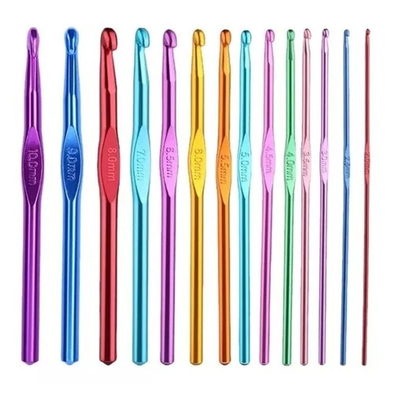 GENERICO - Set De 14 Crochet Palillos Metalicos De Colores (2 A 10mm)