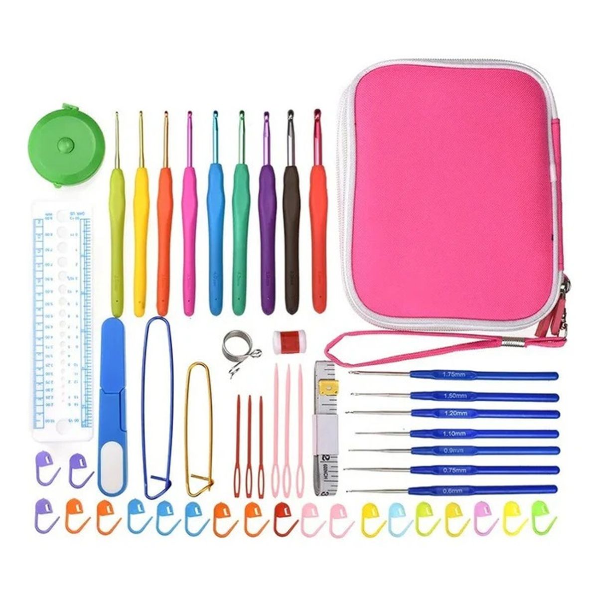 GENERICO - Set Completo De Crochet Con Estuche Fucsia 51 Pcs