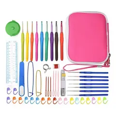 GENERICO - Set Completo De Crochet Con Estuche Fucsia 51 Pcs