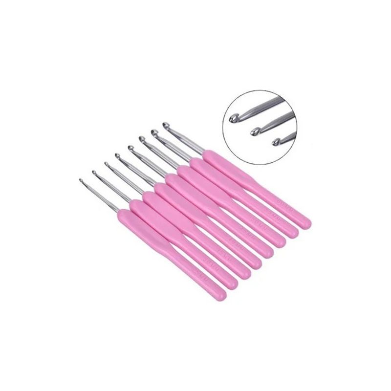 GENERICO - Set De 8 Crochet Mango De Plastico Color Rosa 2.5 A 6mm