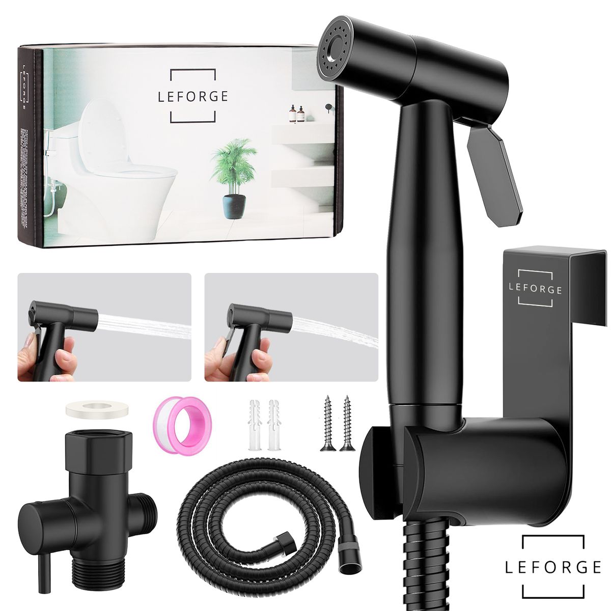 REBONEC - Ducha Bidet Arabe Llave Flexible Wc Baño Acero Inoxidable Negro