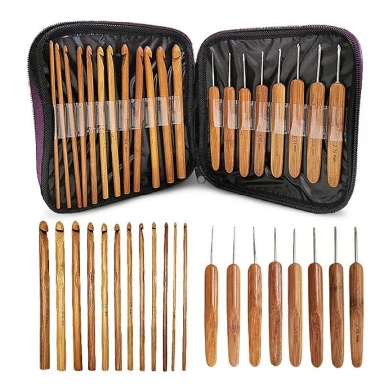 GENERICO - Set De 20 Palillos Crochet De Bambu Con Estuche