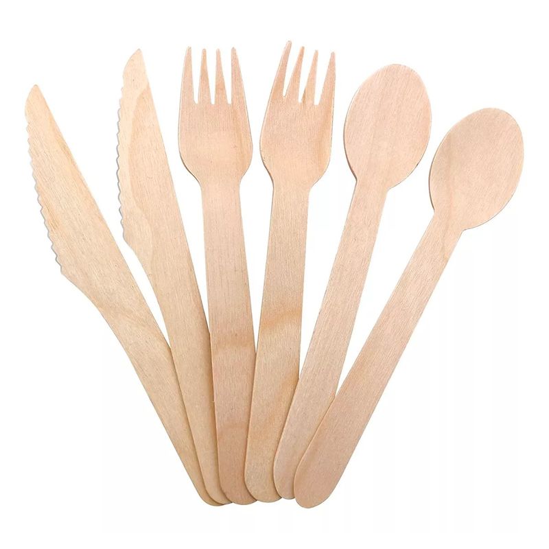 KUANGYE - Cubiertos Desechables Madera Tenedor Cuchillo Cuchara Eco