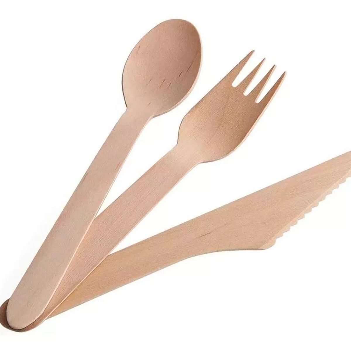 KUANGYE - Cubiertos Desechables Madera Tenedor Cuchillo Cuchara Eco